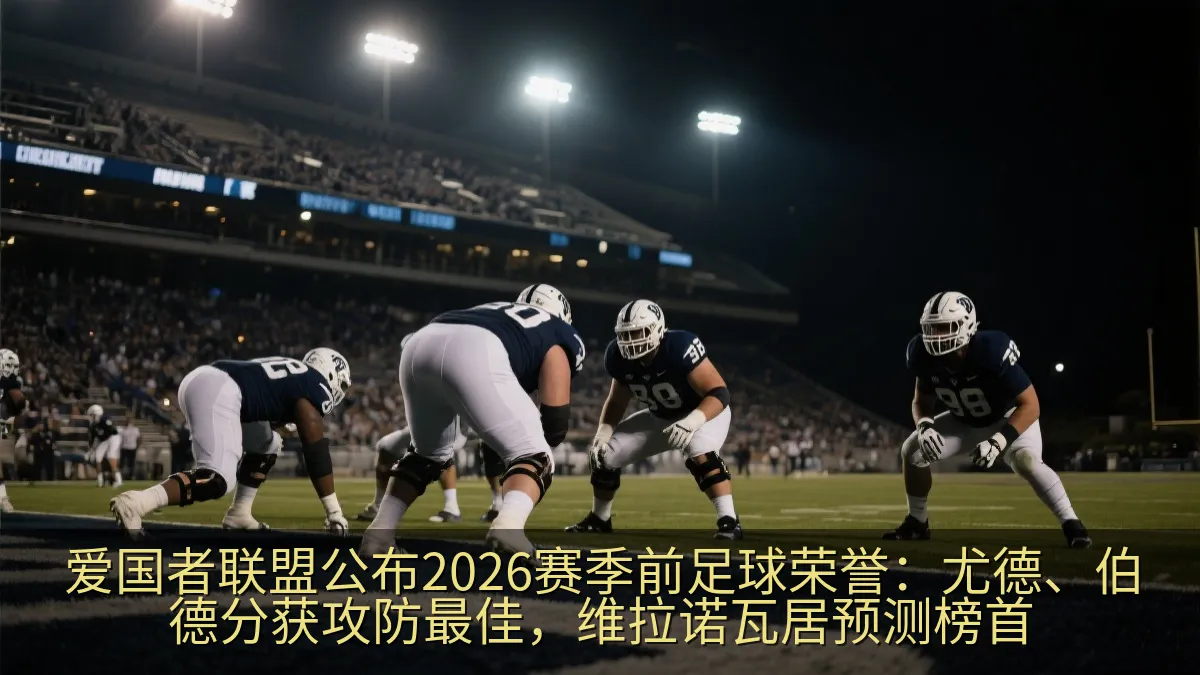 大学美式足球防守球员在赛场上准备开球